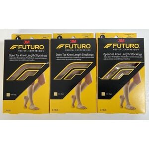 NIB Lot 3 Pairs Unisex Futuro Medial Compression Open Toe Stockings Firm Beige L